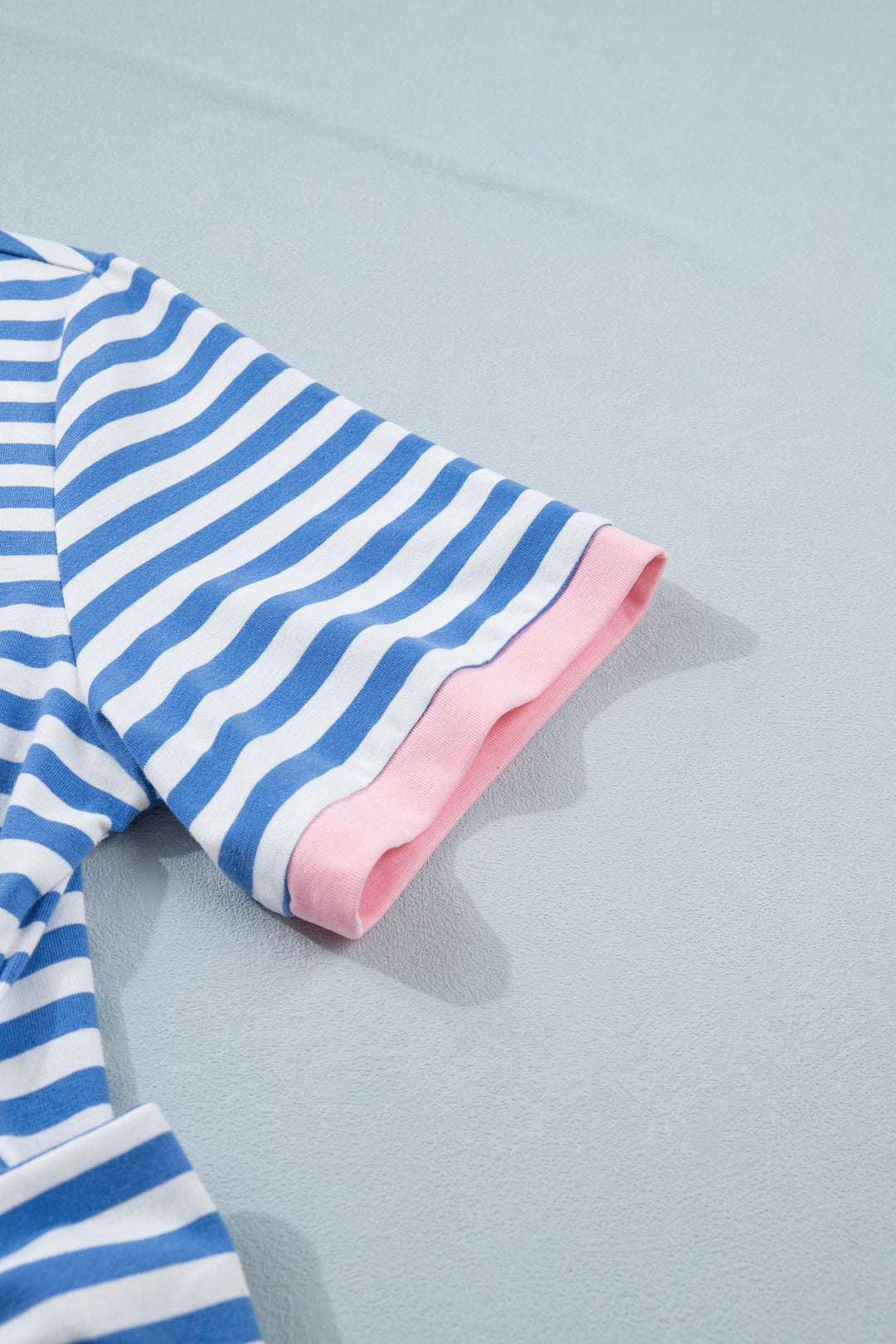 Sky Blue Stripe Nautical Tie Contrast Trim Round Neck T Shirt Midi Dress