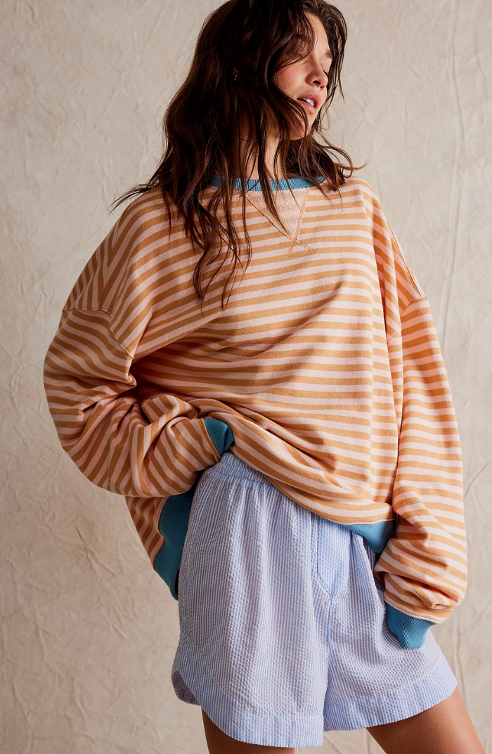 Pippa | Oversized Stripe Contrast-Trim Batwing Knit Sweater