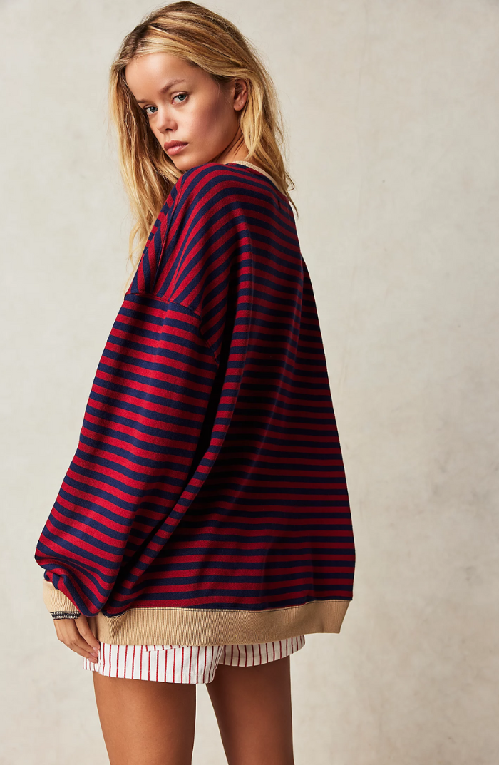 Pippa | Oversized Stripe Contrast-Trim Batwing Knit Sweater