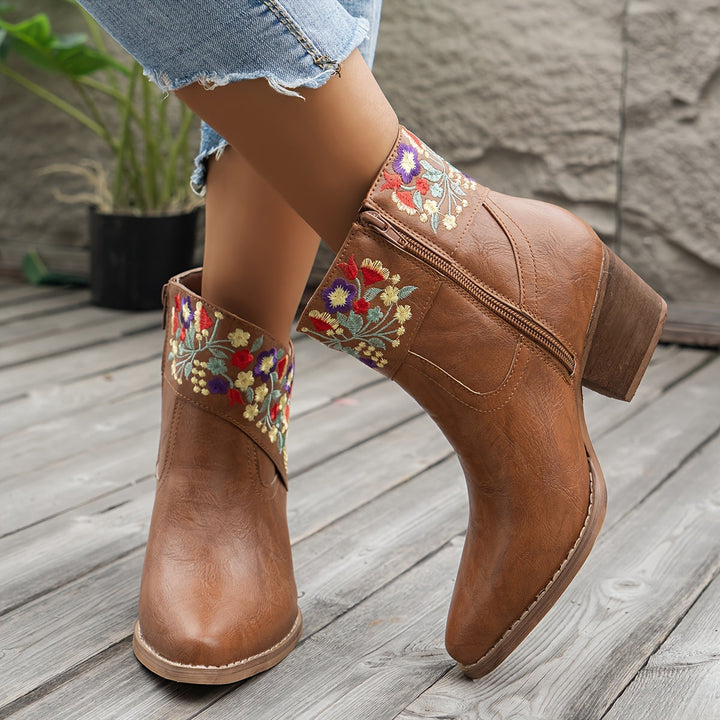 Harriet | Embroidered Western Ankle Boots”