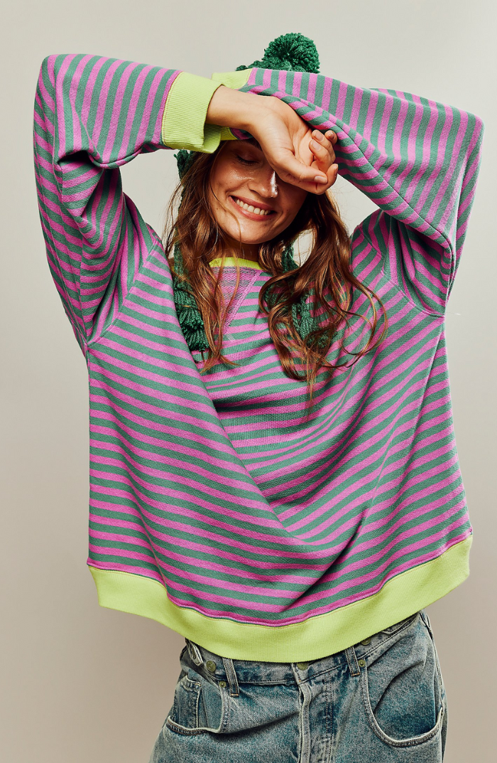 Pippa | Oversized Stripe Contrast-Trim Batwing Knit Sweater