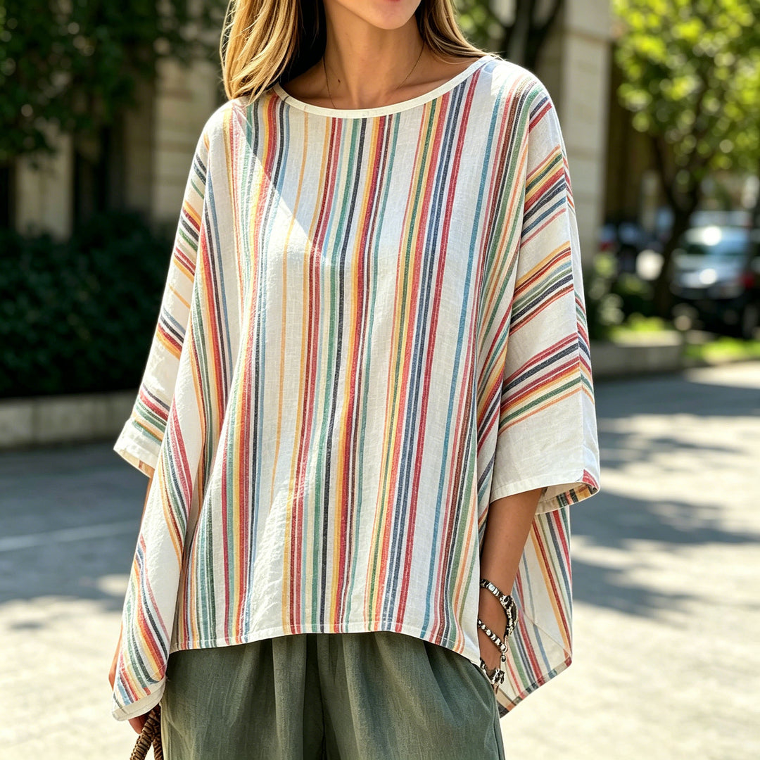 Vintage blouse met vleermuismouwen en veelkleurige strepen              Write a Review