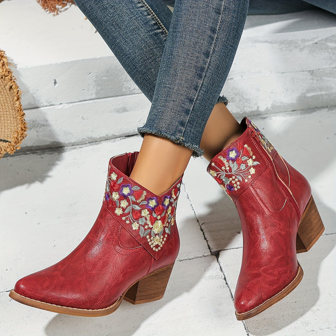 Harriet | Embroidered Western Ankle Boots”