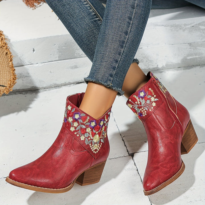 Harriet | Embroidered Western Ankle Boots”