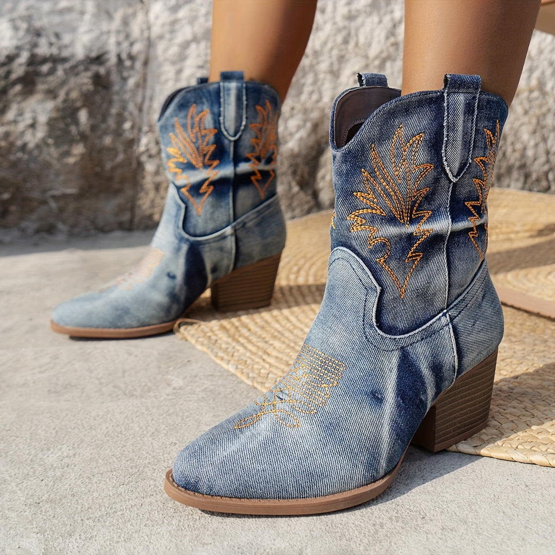 Isobel | Washed Denim Western Boots