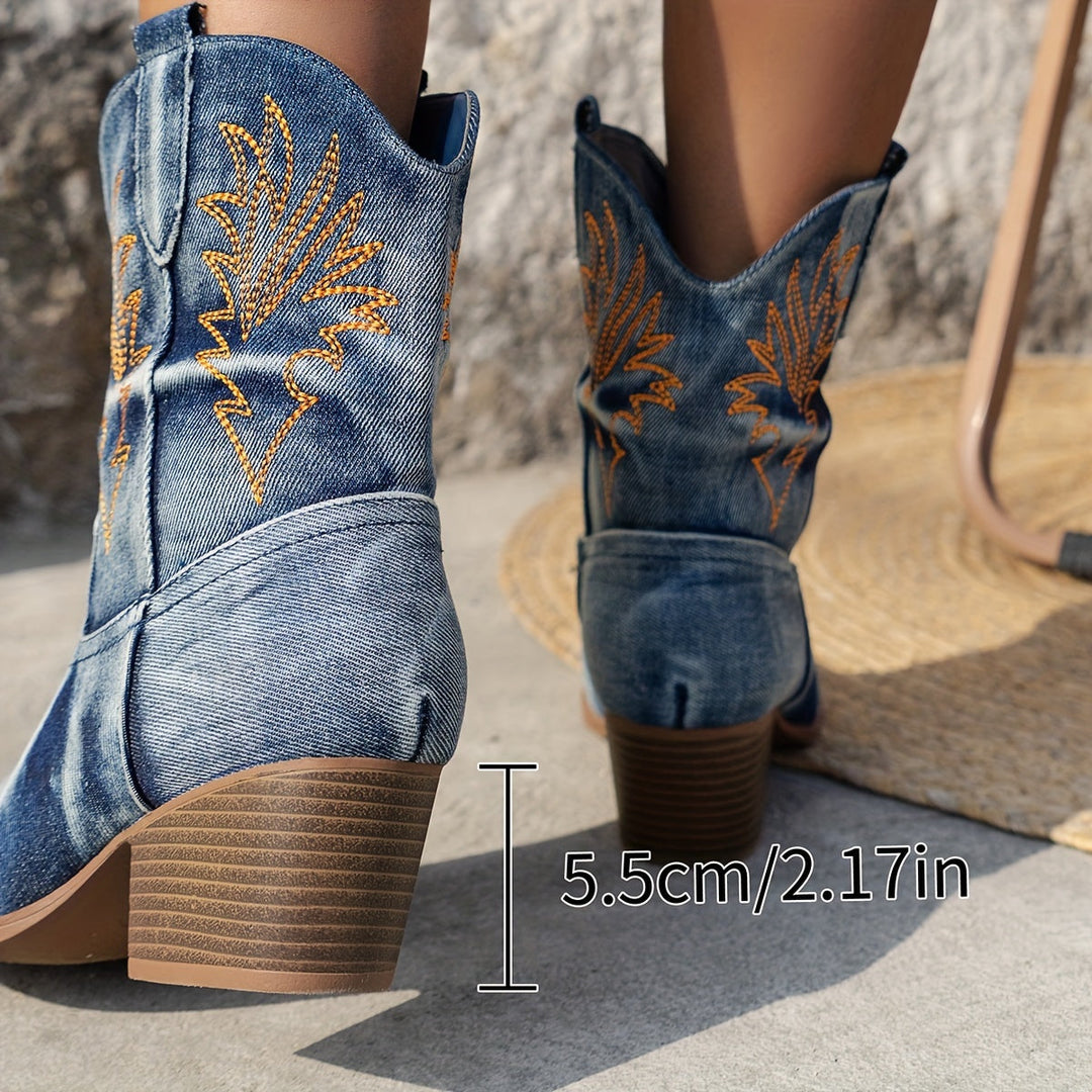 Isobel | Washed Denim Western Boots