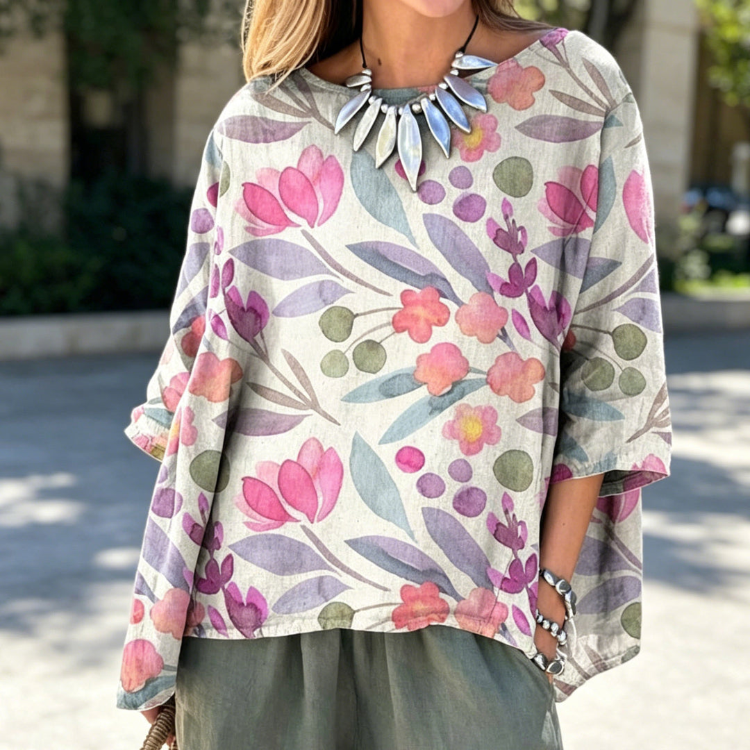 Top met botanische print, vleermuismouwen en losse pasvorm              Write a Review