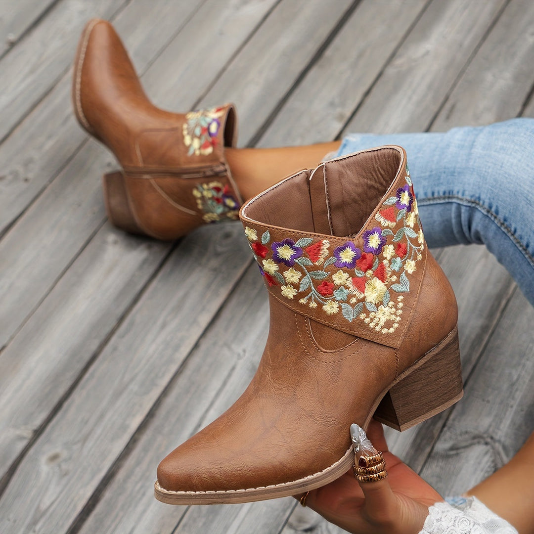 Harriet | Embroidered Western Ankle Boots”