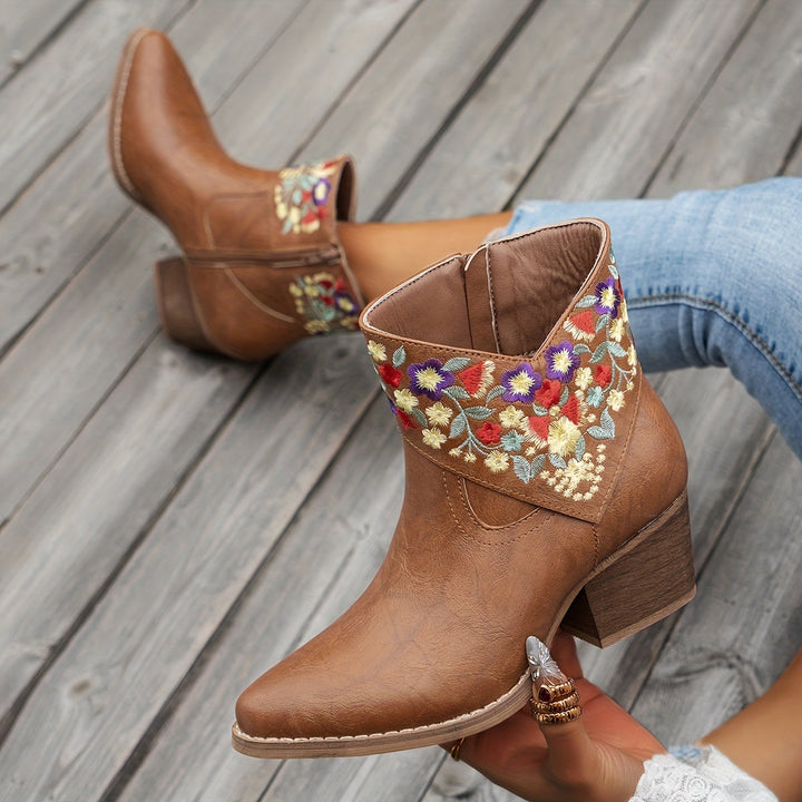 Harriet | Embroidered Western Ankle Boots”