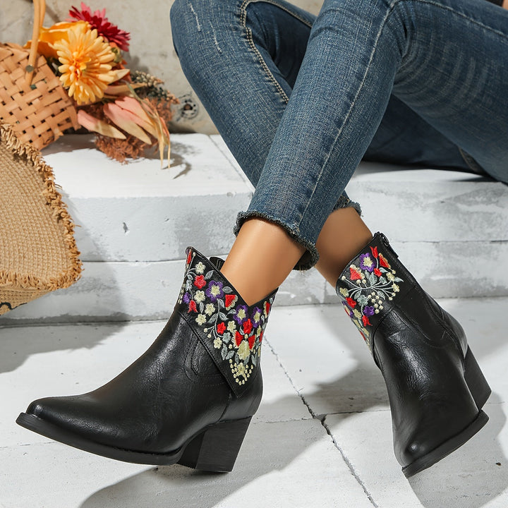 Harriet | Embroidered Western Ankle Boots”