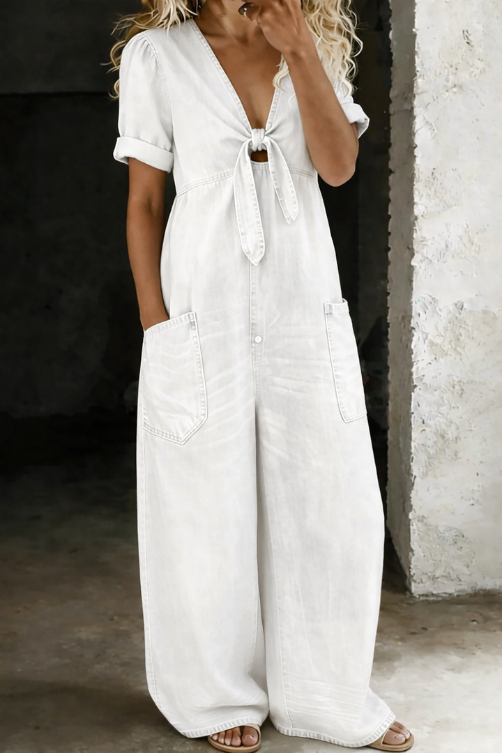 Maya™ | V Neck Short Sleeve Jumpsuit