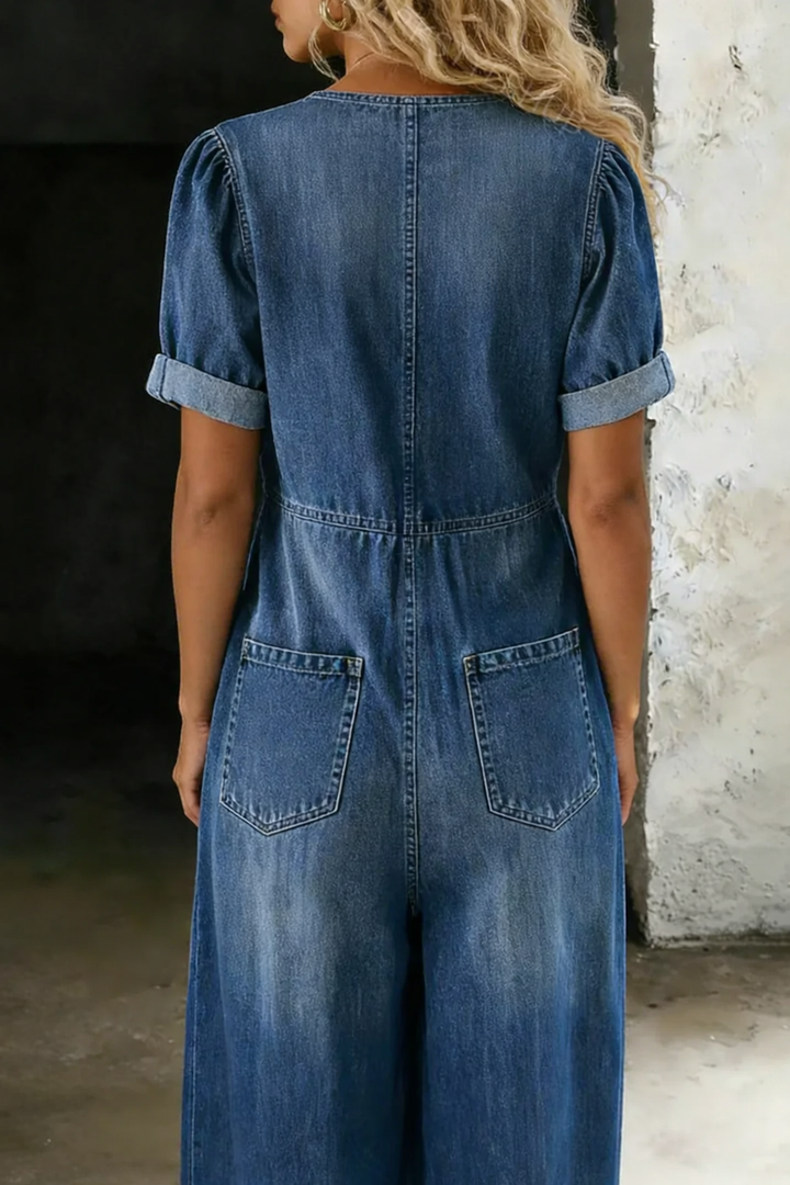 Maya™ | V Neck Short Sleeve Jumpsuit