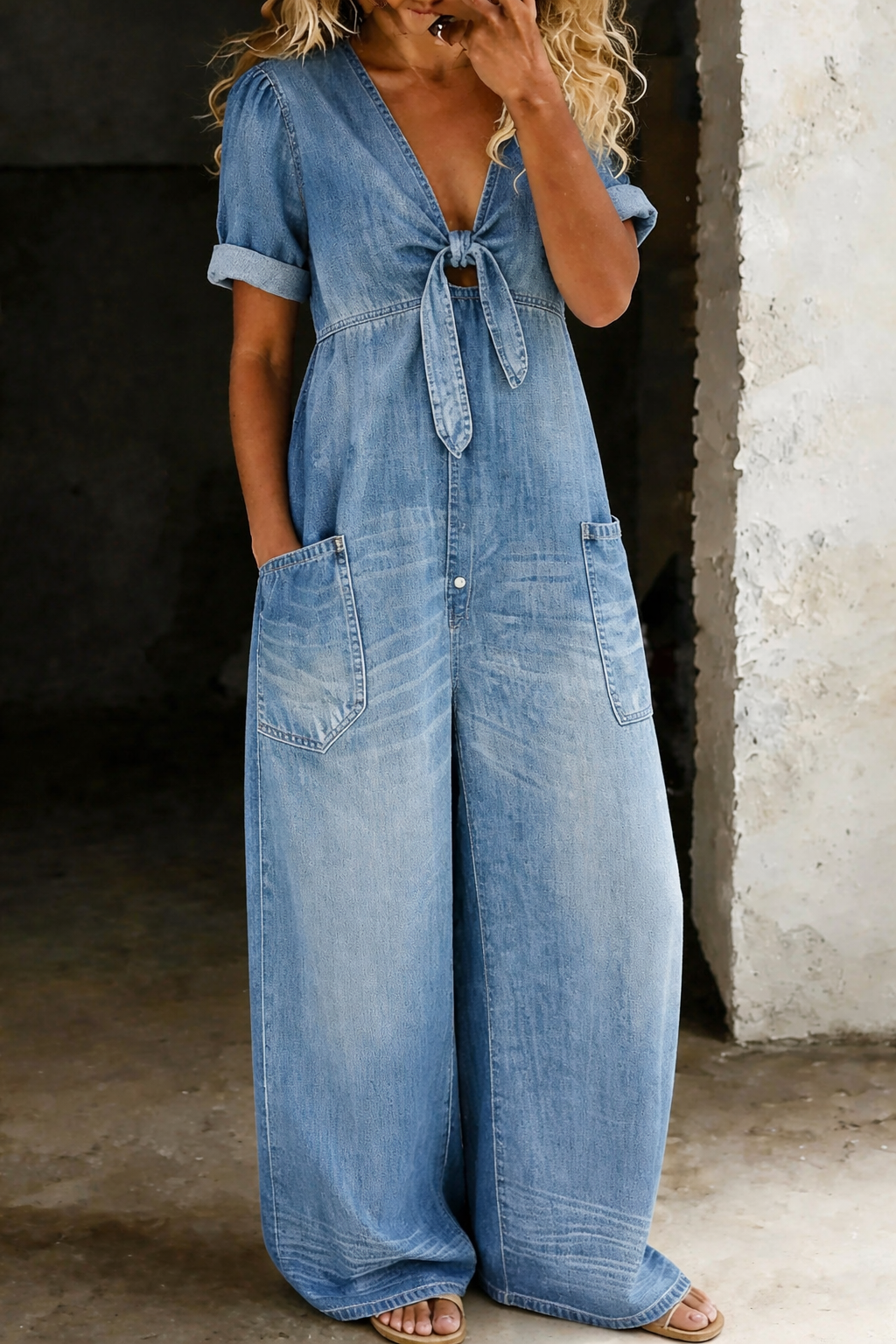 Maya™ | V Neck Short Sleeve Jumpsuit
