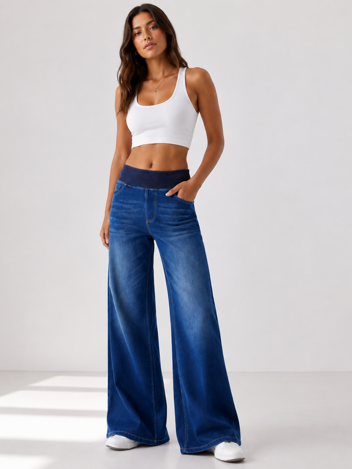 Priscilla| Elastic Waist Wide Leg Jeans