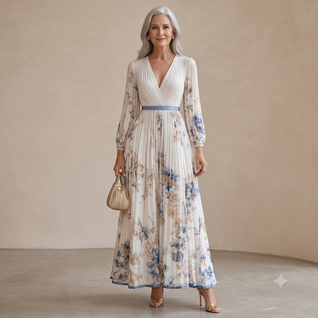 Women's Boho Patchwork Maxi Dress – Floral V-Neckline