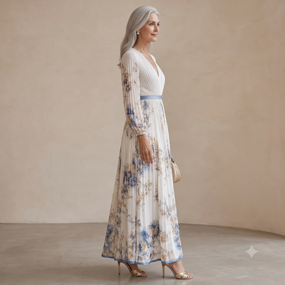 Women's Boho Patchwork Maxi Dress – Floral V-Neckline