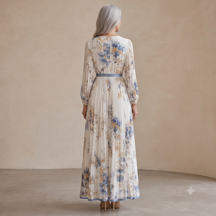 Women's Boho Patchwork Maxi Dress – Floral V-Neckline