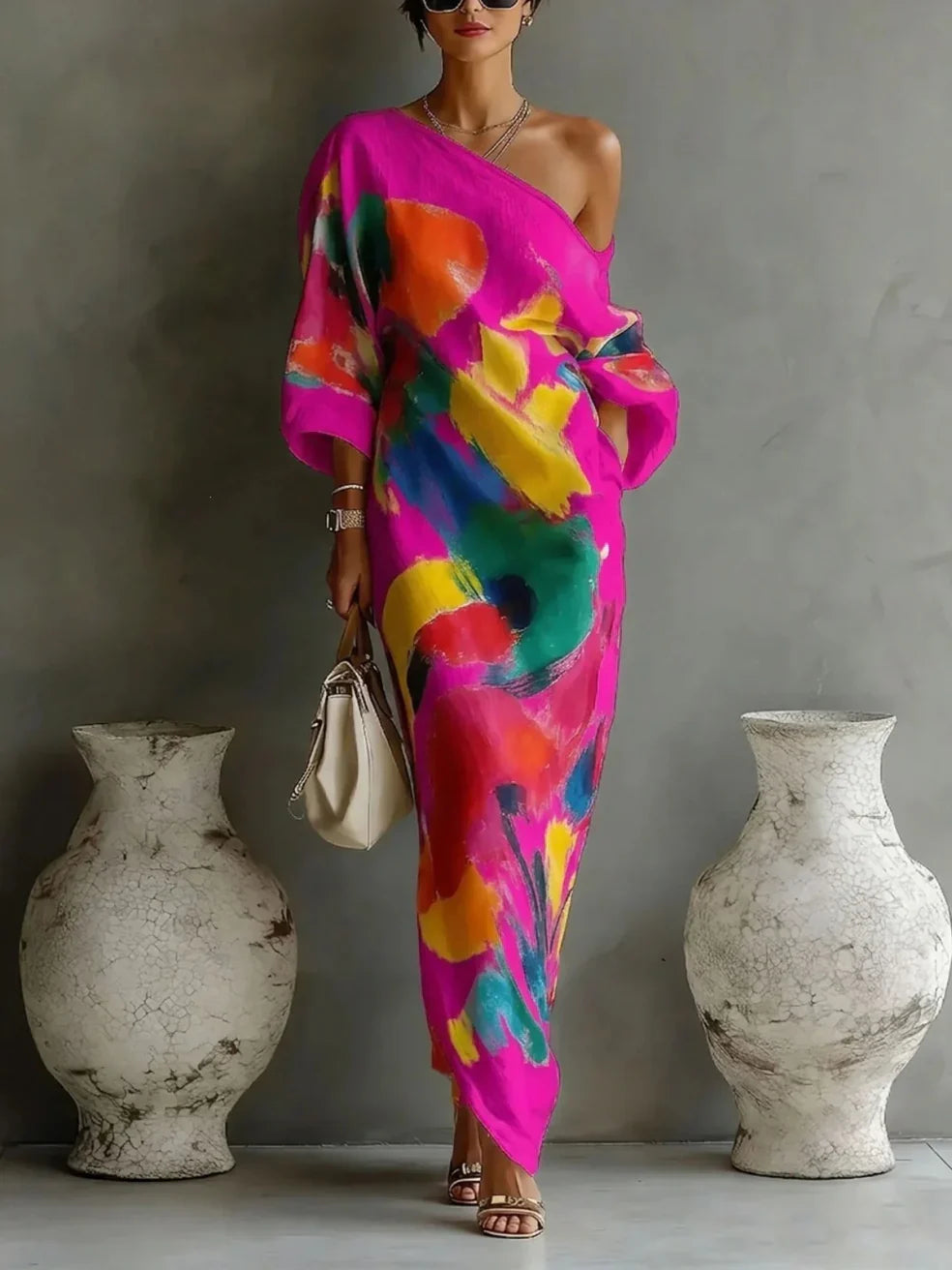 Danella | Abstract One-Shoulder Maxi Dress