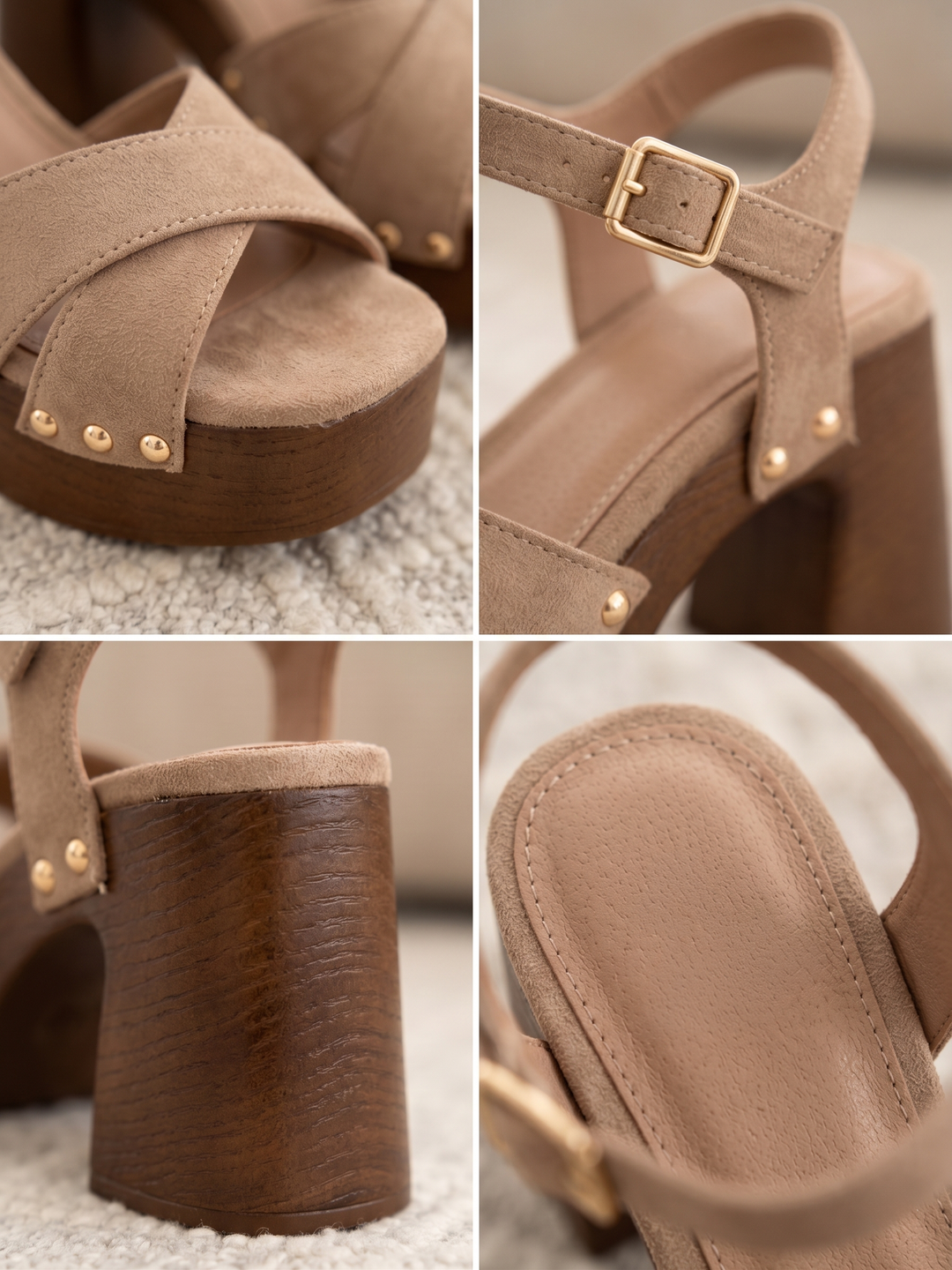 Gaia | Taupe Cross-Strap Sandals with Gold Studs