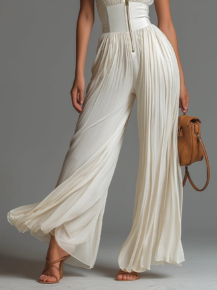 Sofia Jumpsuit | White Pleated Chiffon