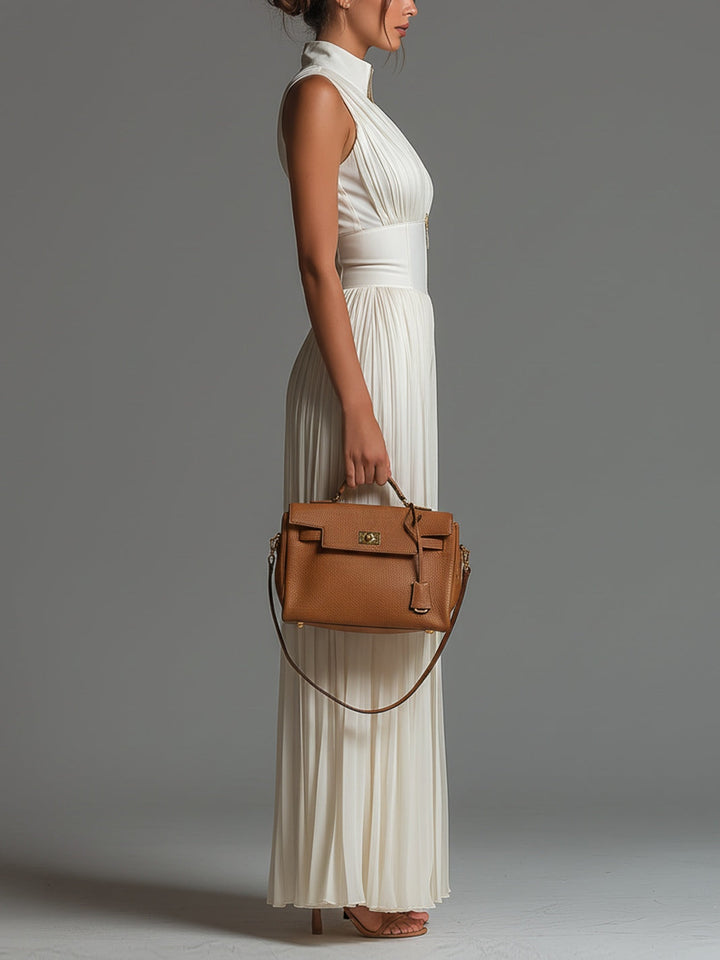Sofia Jumpsuit | White Pleated Chiffon