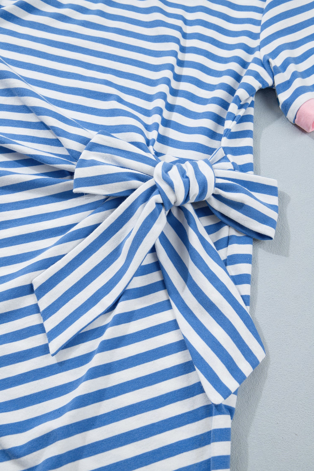 Sky Blue Stripe Nautical Tie Contrast Trim Round Neck T Shirt Midi Dress