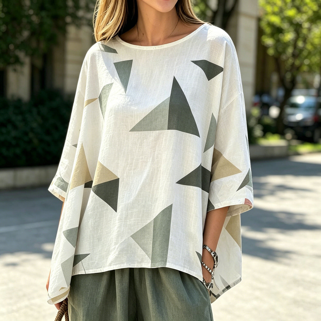 Chique blouse met geometrische print en vleermuismouwen              Write a Review