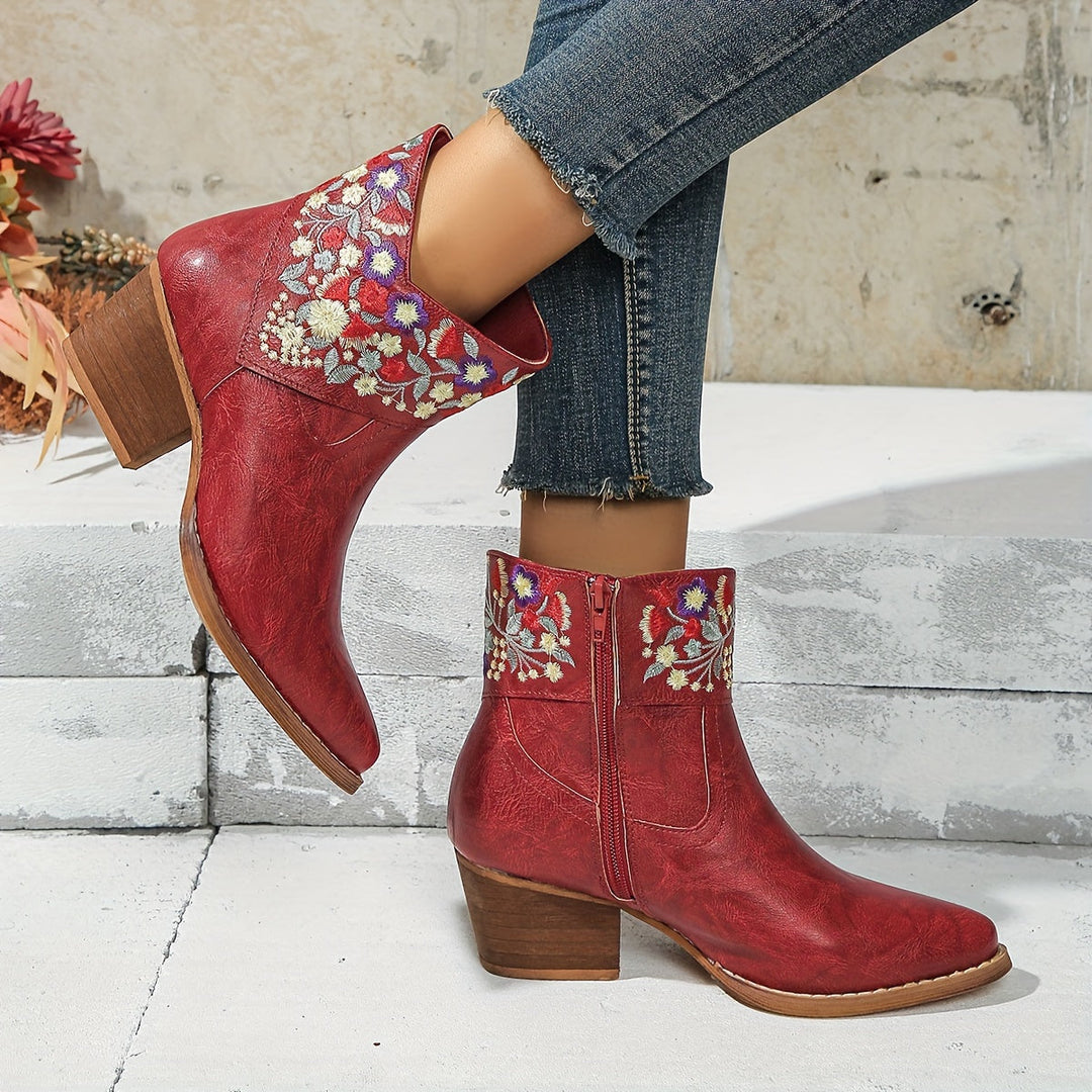 Harriet | Embroidered Western Ankle Boots”