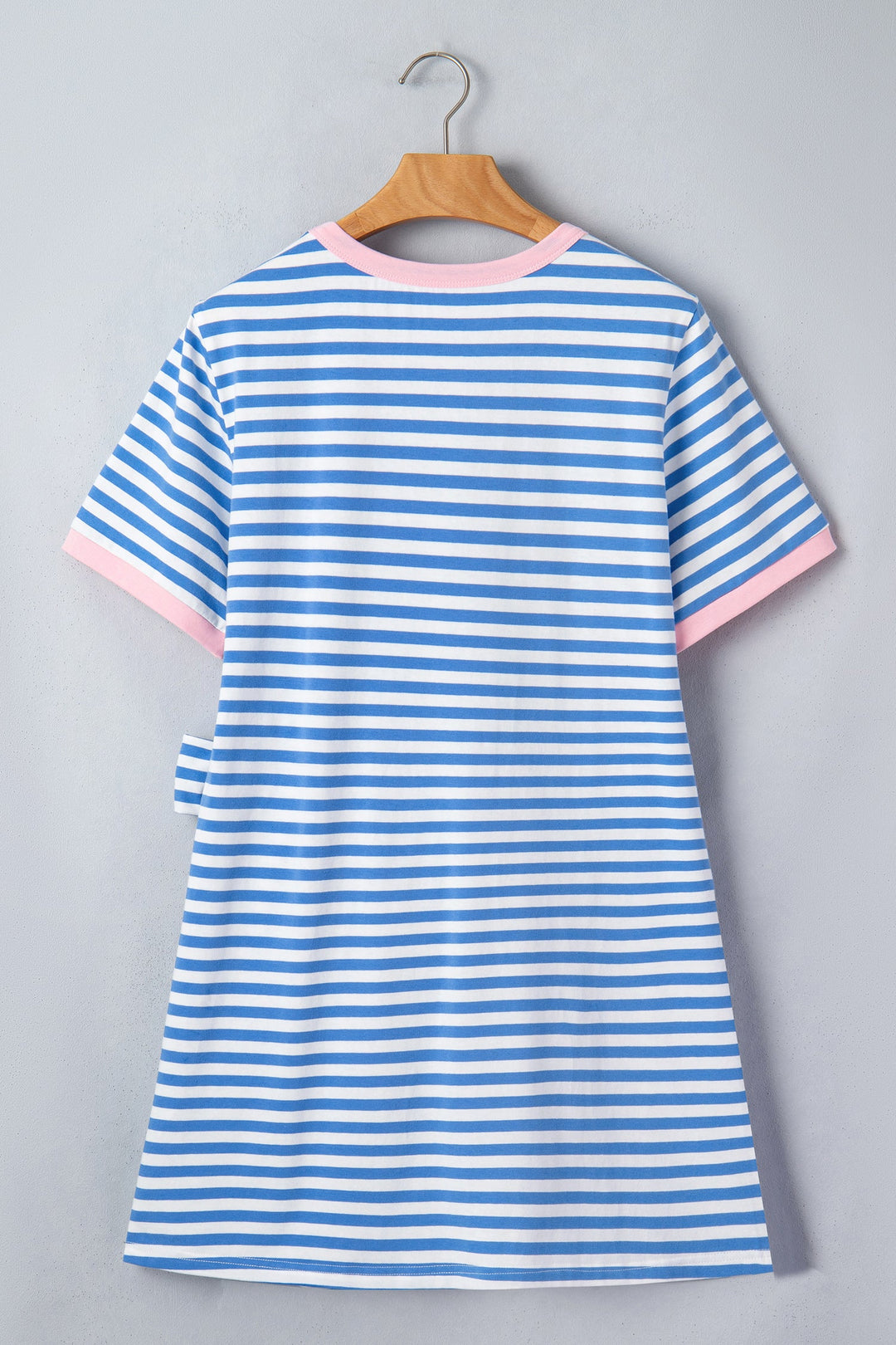 Sky Blue Stripe Nautical Tie Contrast Trim Round Neck T Shirt Midi Dress