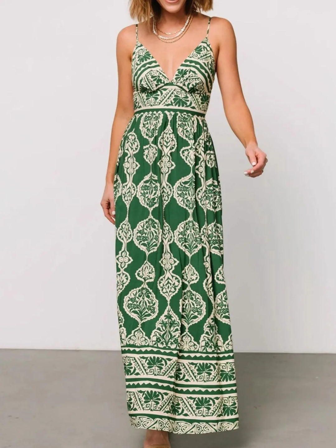 Printed V-Neck Maxi Cami Dress - Flowy Summer Dress for Women
