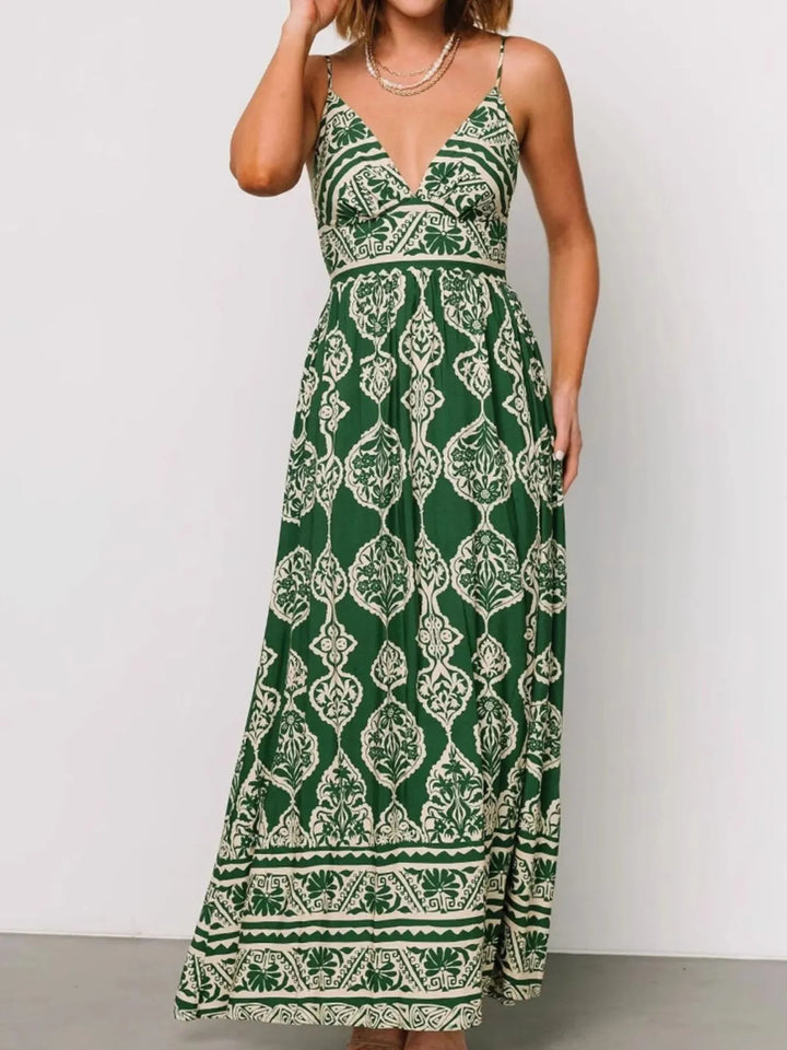 Printed V-Neck Maxi Cami Dress - Flowy Summer Dress for Women