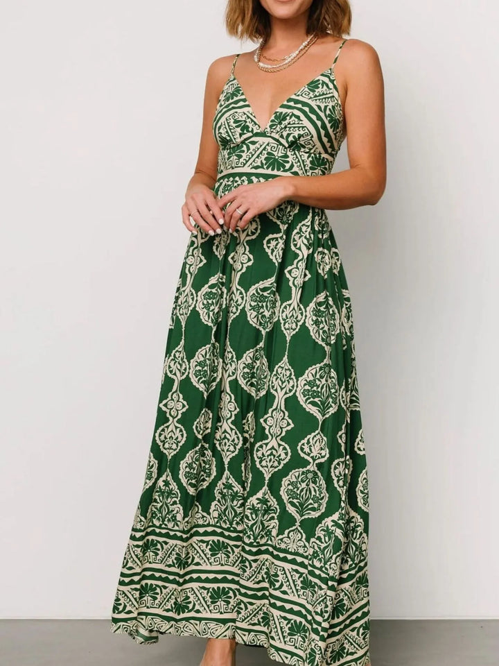 Printed V-Neck Maxi Cami Dress - Flowy Summer Dress for Women