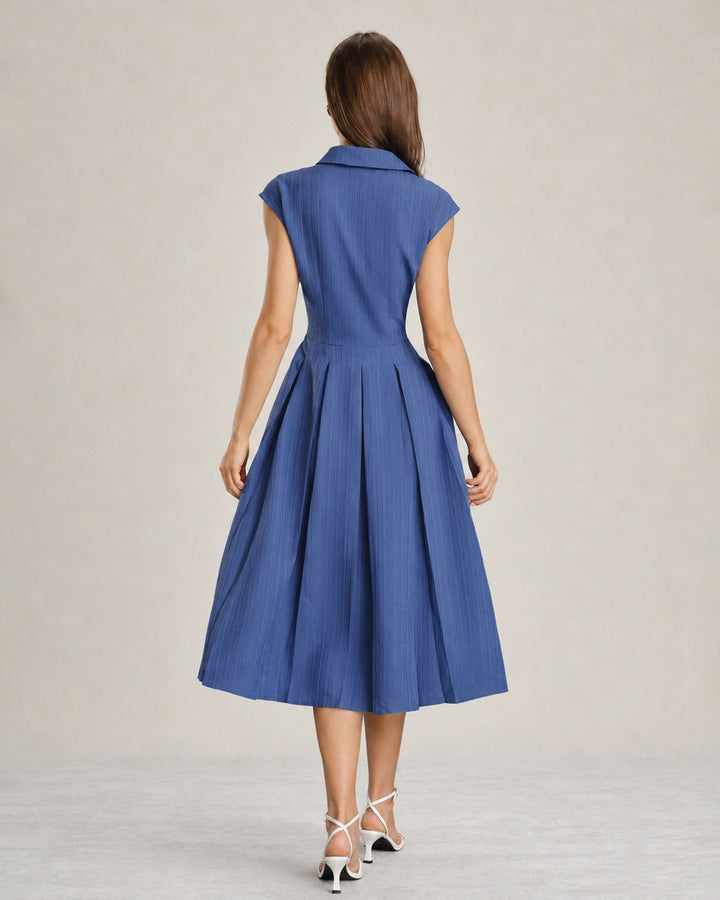 Blue Collar Button Button Midi Dress