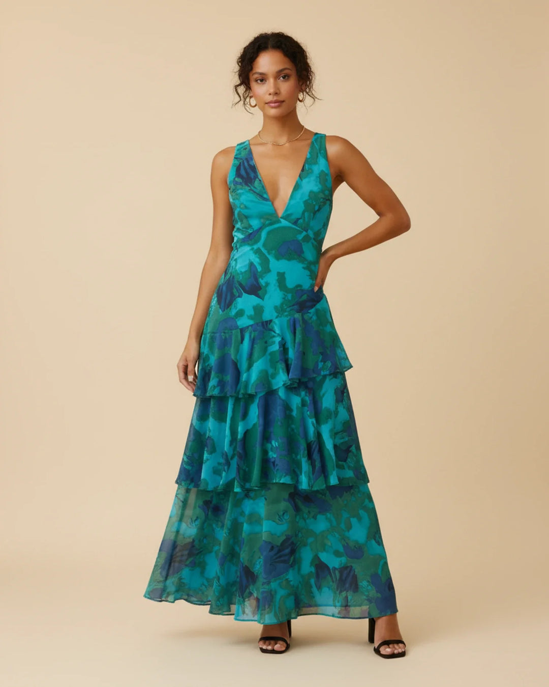 Women's Floral Sleeveless Tiered Maxi Dress