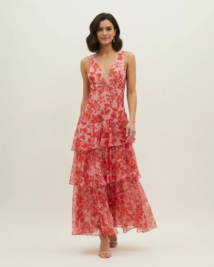 Women's Floral Sleeveless Tiered Maxi Dress