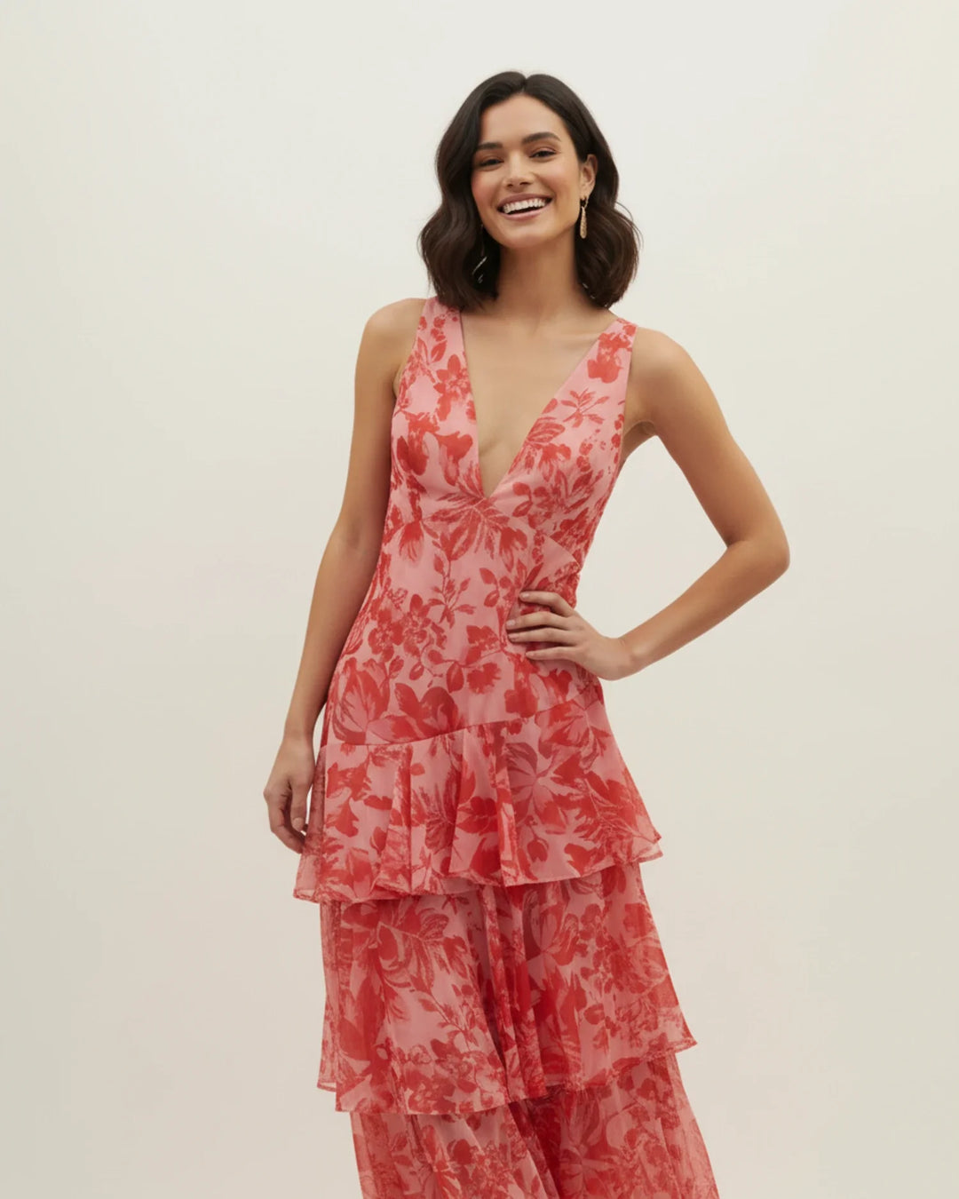 Women's Floral Sleeveless Tiered Maxi Dress