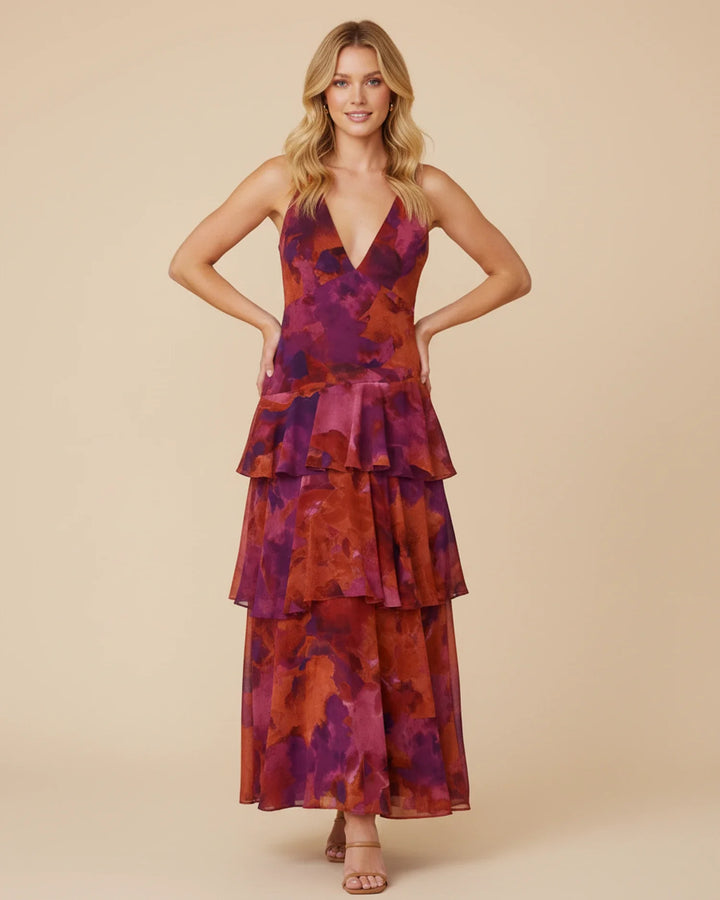 Women's Floral Sleeveless Tiered Maxi Dress