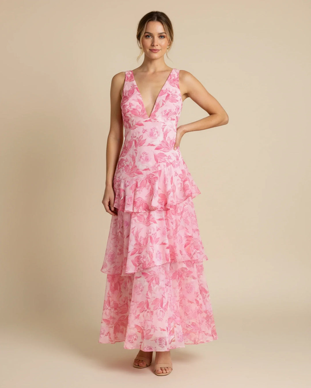 Women's Floral Sleeveless Tiered Maxi Dress