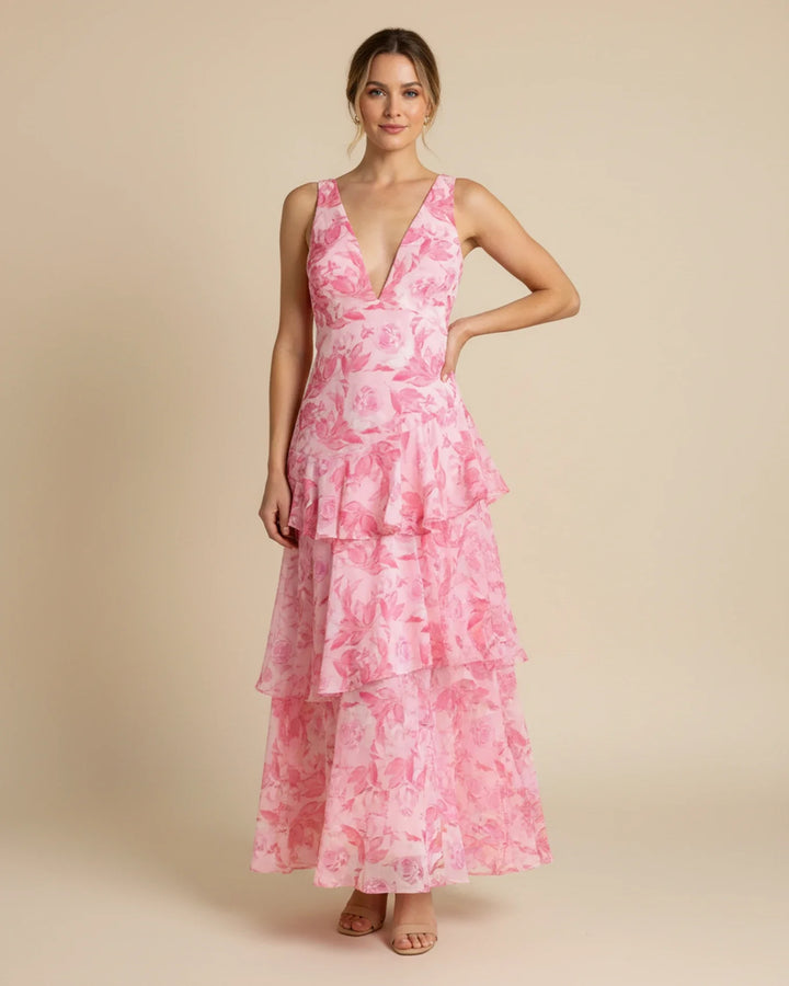 Women's Floral Sleeveless Tiered Maxi Dress