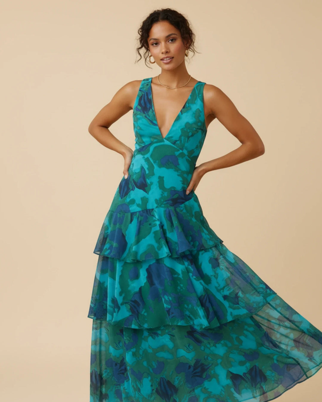 Women's Floral Sleeveless Tiered Maxi Dress