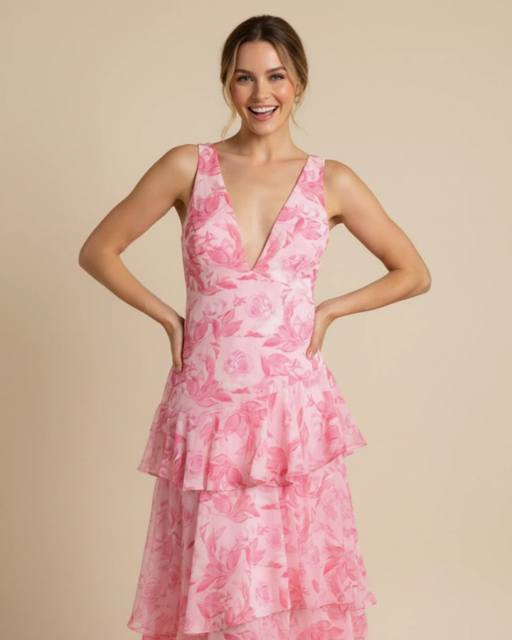 Women's Floral Sleeveless Tiered Maxi Dress