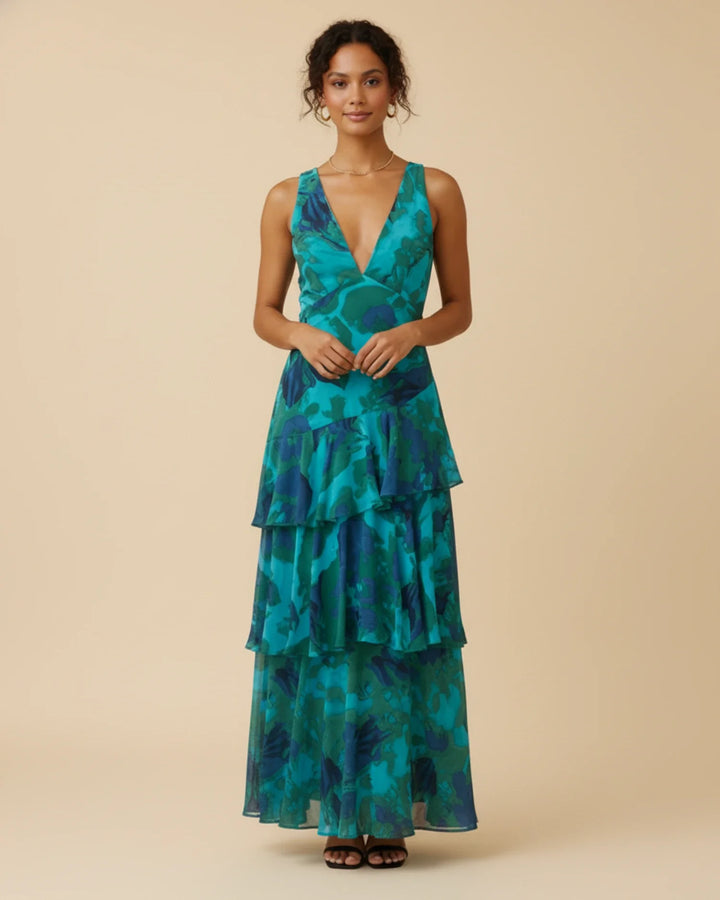 Women's Floral Sleeveless Tiered Maxi Dress